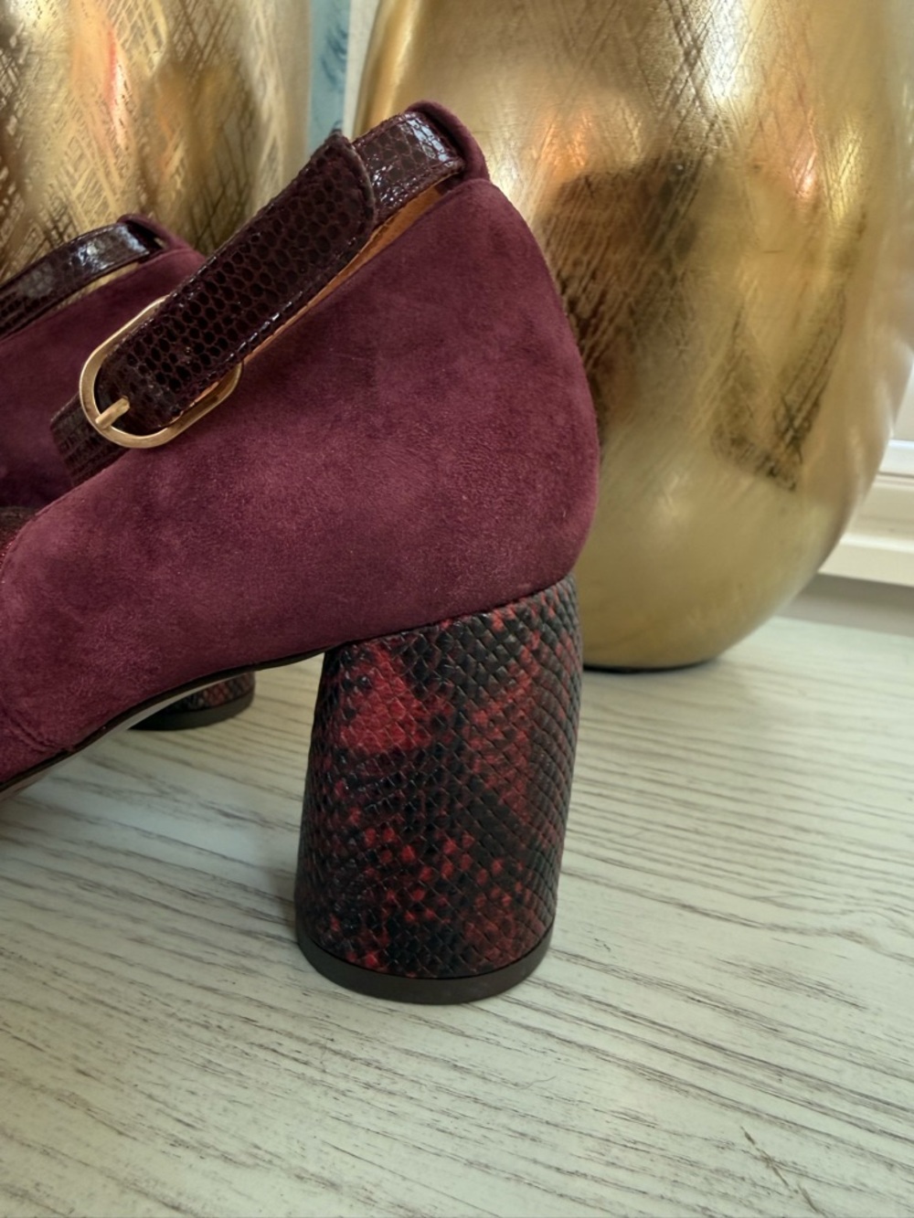 Auth Chie Mihara Plum Suede Ankle-Strap Snake Block Heel Spain Women’s EU 37 - Picture 2 of 6